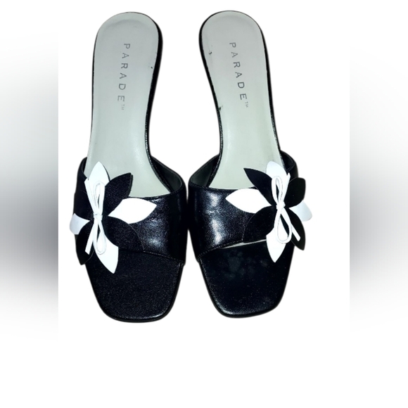 Black and White Parade Slide Kitten Heels - Picture 1 of 7